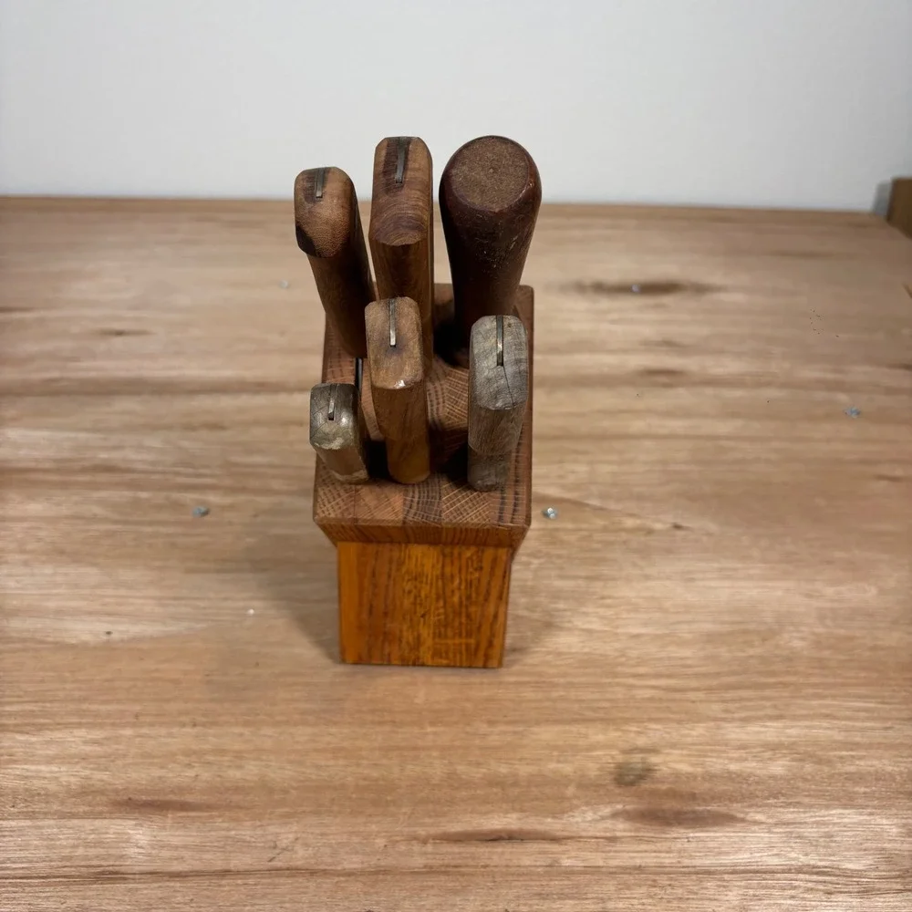 Washington Forge Yorktowne Knife Set 7pc High Carbon Steel Wood Block Vintage